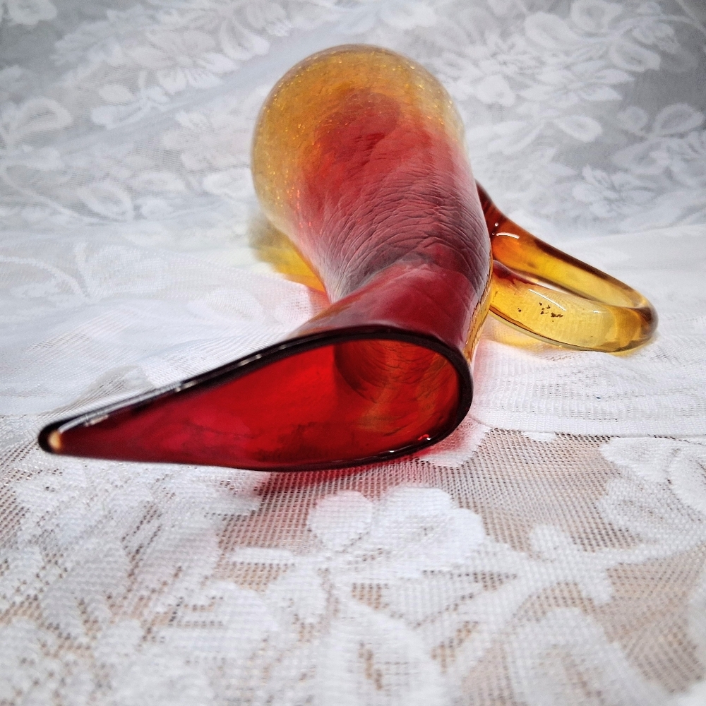Vintage Amberina Crackle Glass Pitcher MCM Hand-Blown Art Glass 12" - Picture 10 of 16